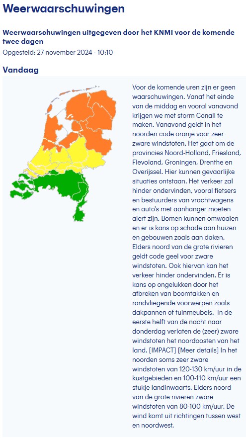 Vandaag 27 november géén trainingen in verband met code geel en code oranje Nieuws afbeelding